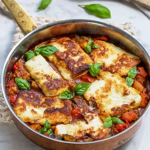 Bakad halloumi på ratatouillebädd