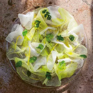Meloncarpaccio med citron och honung