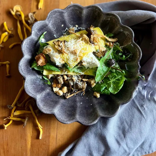 Äntligen Helg med Suzanne Ribbing: Öppen lasagne med svamp, ricotta & hasselnötter